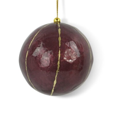 Božićna kuglica 6cm bordo sa zlatnim prugama