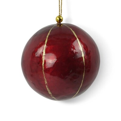 Božićna kuglica 6cm crvena sa zlatnim prugama