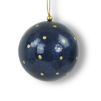 Božićna kuglica 6cm tamno plava sa zlatnim točkicama
