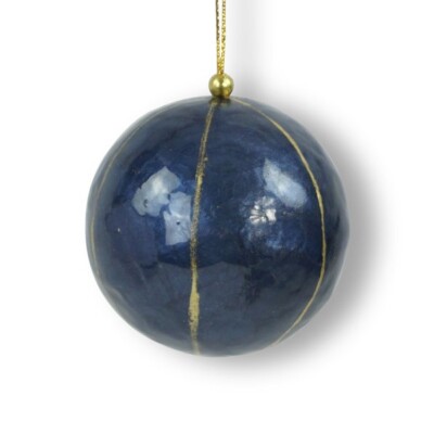 Božićna kuglica 6cm tamno plava sa zlatnim prugama